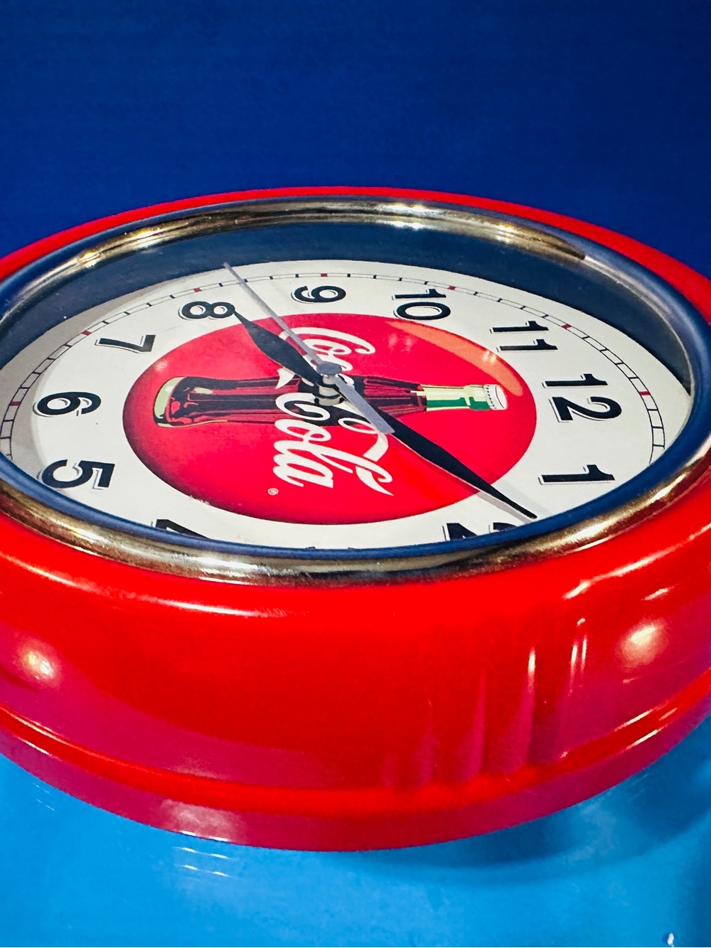 Coca Cola Red Wall Clock Retro Diner Style Metal Case Glass Lens Bottle Logo 9” - Picture 8 of 11